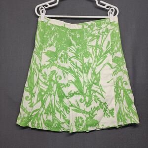 Coldwater Creek Skirt Women Petite Medium Green White 100% Linen Tropical A Line